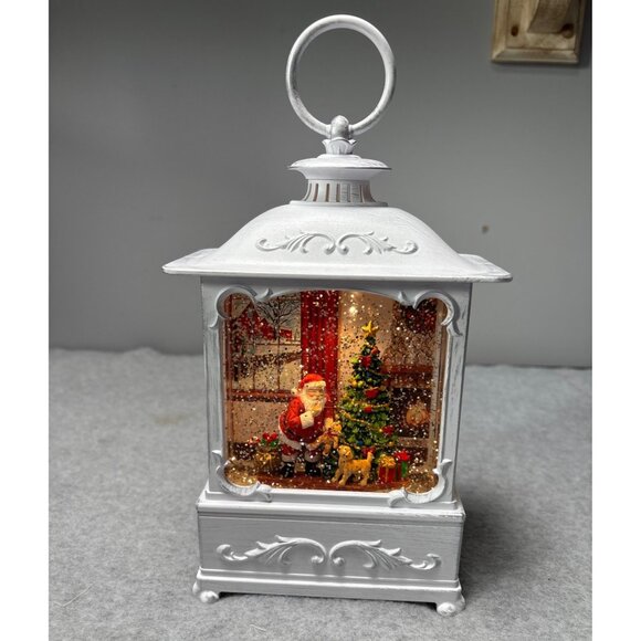 Santa Snow Globe Lantern with LED Lights Glitter Effect & Festive Scene